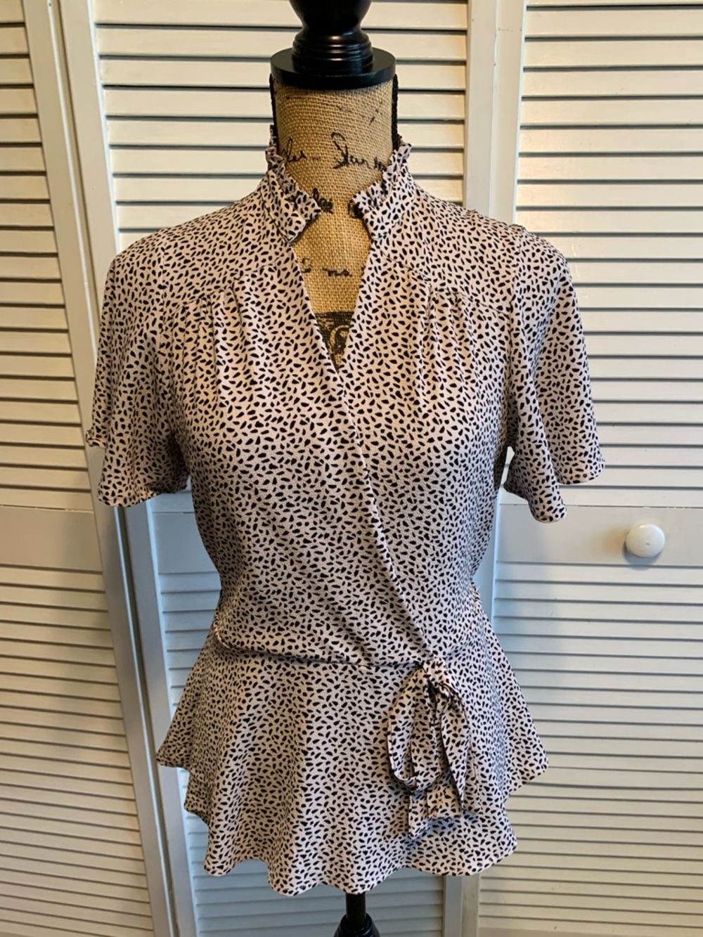 Monteau Cream and Black Printed Peplum Blouse